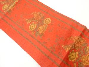 リサイクル　縞に草花模様織出し名古屋帯